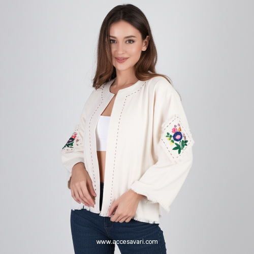 کت تمام نخ طبیعی گلدوزی شده با دست