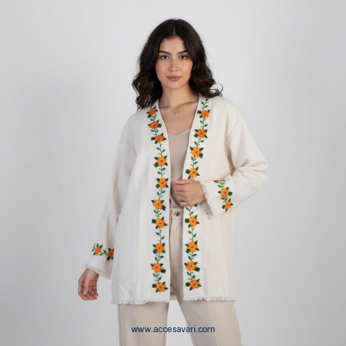 کت بلند تمام نخ طبیعی گلدوزی شده با دست