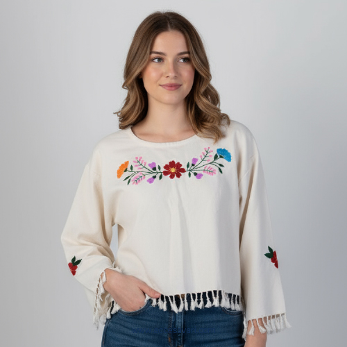 بلوز دخترانه تمام نخ طبیعی گلدوزی شده با دست