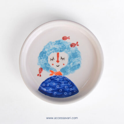 بشقاب سرامیکی نقاشی شده دختر و ماهی